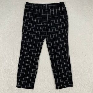Talbots Chatham Ankle Pants 12P Windowpane Plaid Pull On Trousers Side Zip Black